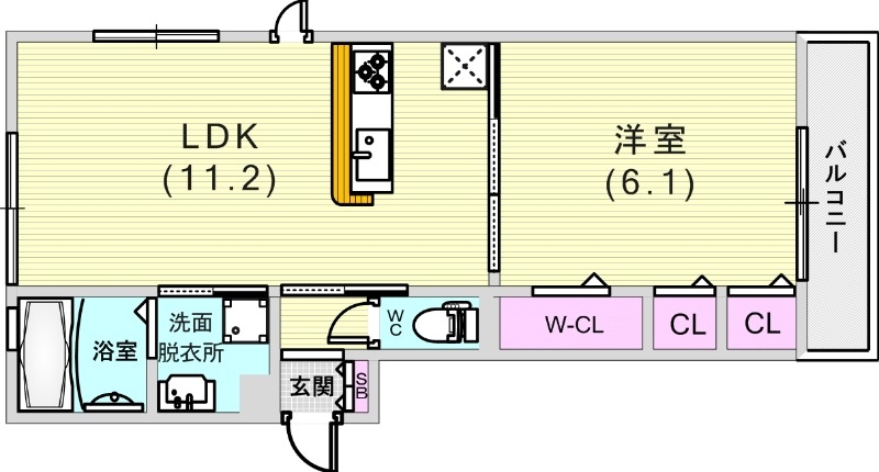 1LDK(43.35平米)システムキッチン・独立洗面台・収納