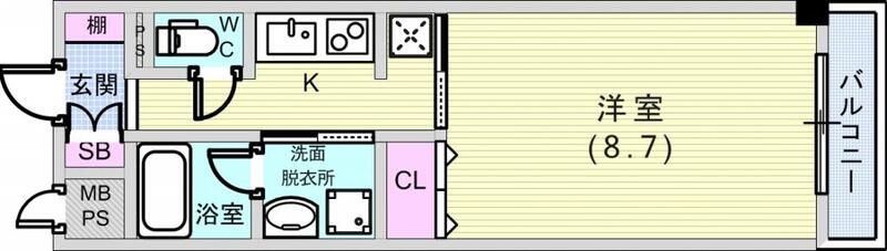 1K(29.48平米)独立洗面台・システムキッチン・下駄箱
