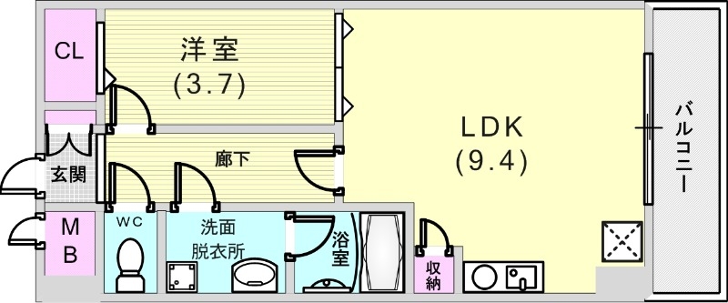 1LDK(32.4平米)システムキッチン・エアコン・収納