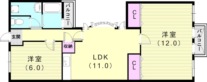 2LDK(63.23平米)バス・トイレ別・室内洗濯機置場