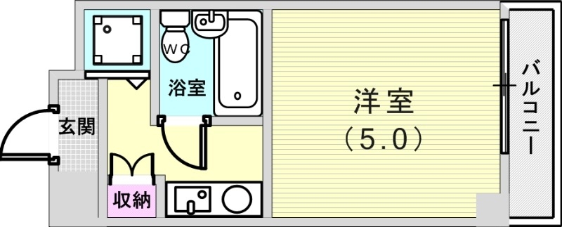 ワンルーム(13.63平米)1口IH・室内洗濯機置場