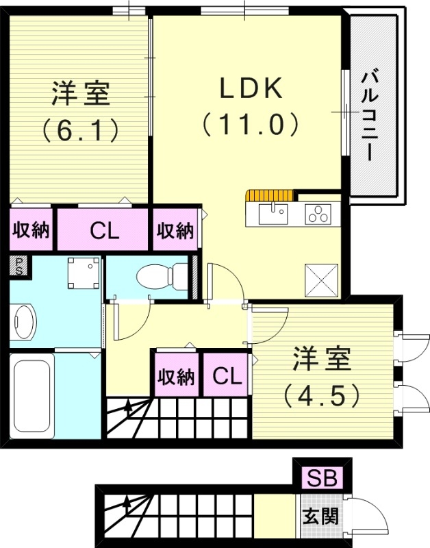 2LDK（57.44平米）モニターホン・温水洗浄便座・収納