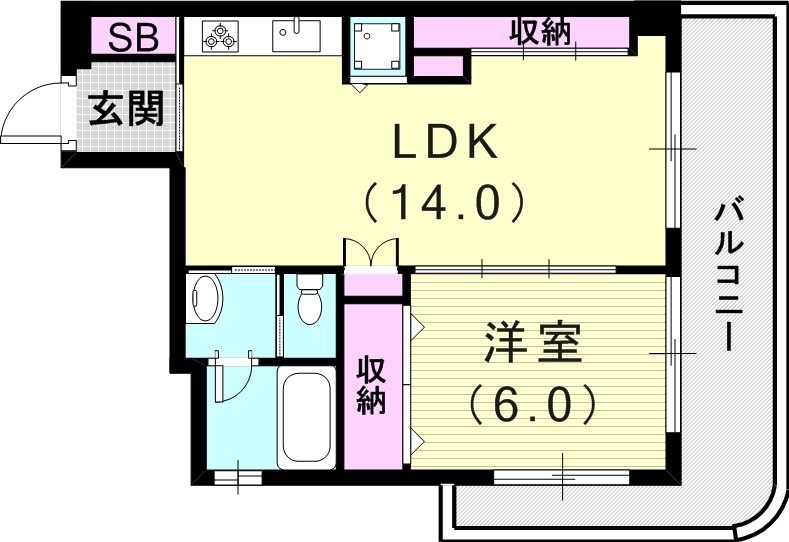 1LDK（49平米）角部屋・分譲貸し・システムキッチン・収納