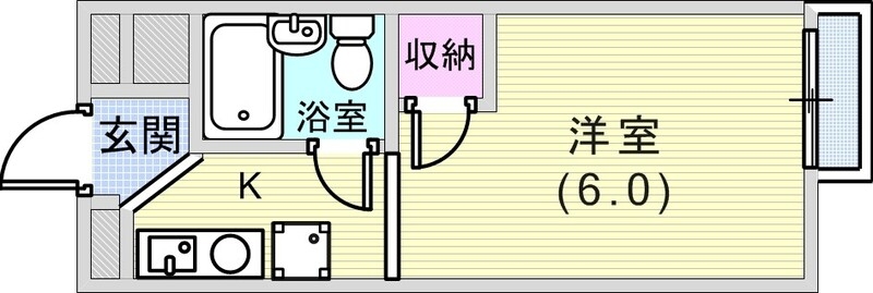 1R（20.5平米）ミニキッチン・室内洗濯機置場・収納