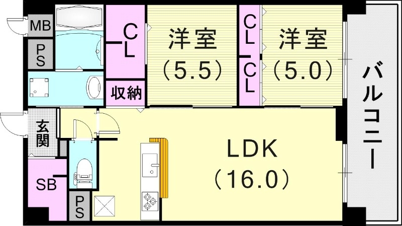 2LDK（63.15平米）浴室乾燥機・追い焚き・ネット無料