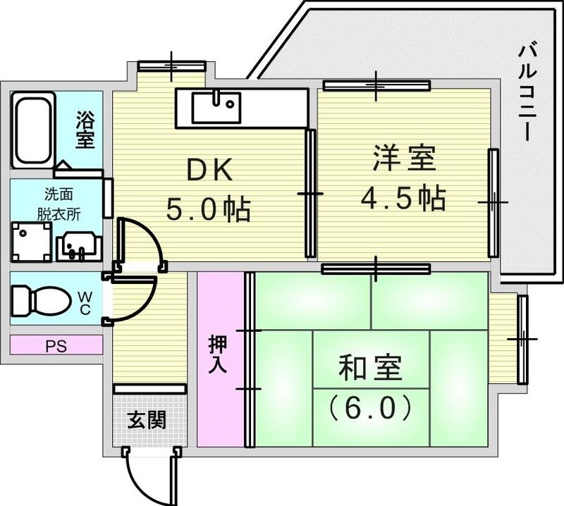 2DK（３６平米）独立洗面台・お風呂トイレ別部屋