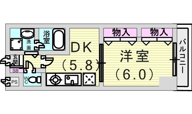 1DK（27.63平米）システムキッチン・独立洗面台・収納