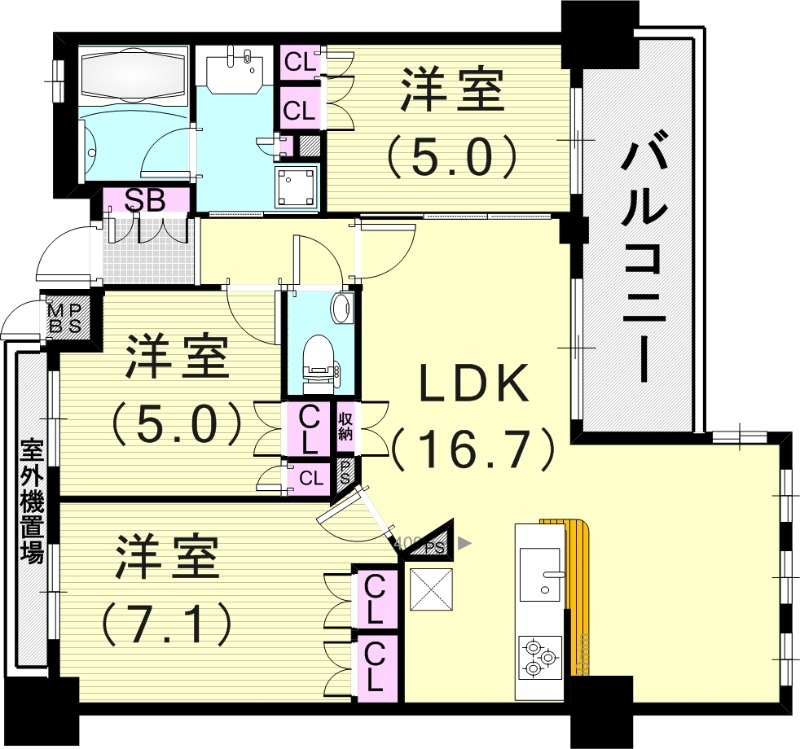 3LDK（70.39平米）カウンターキッチン・浴室乾燥機