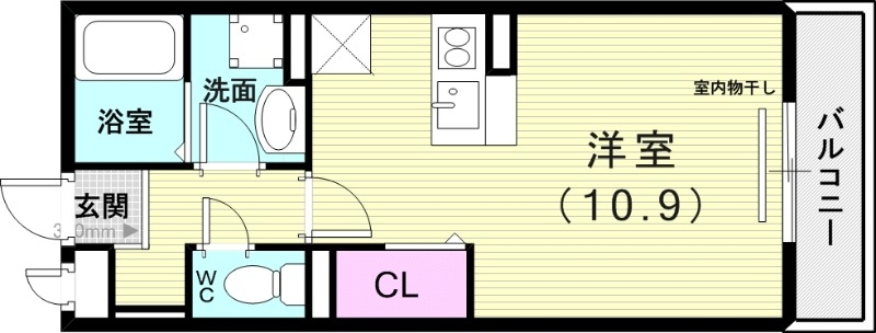 １Ｒ（30.27平米）モニターホン・浴室乾燥機・下駄箱・収納