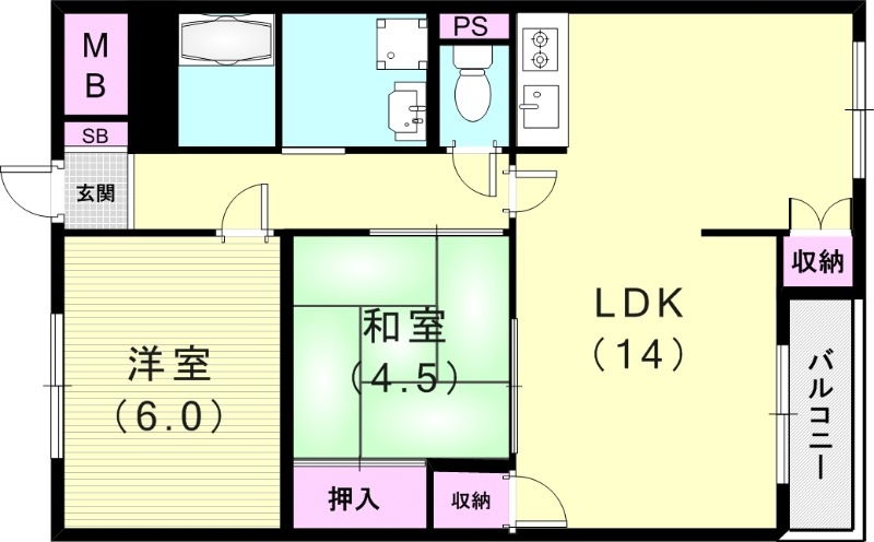 2LDK（６０．０平米）モニター付きインターフォン・給湯器