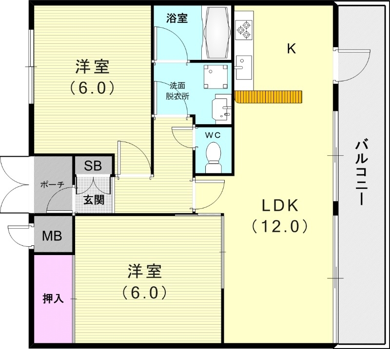 2LDK（51.81平米）システムキッチン・専用ポーチ付き