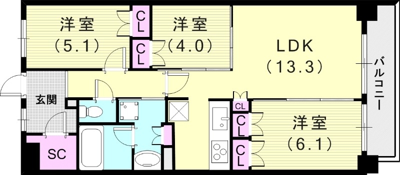 3LDK（67.86平米）24時間ゴミ出し可・食器洗浄乾燥機