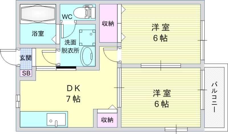 2DK（42平米）駐車場セット・独立洗面台・TVインターホン