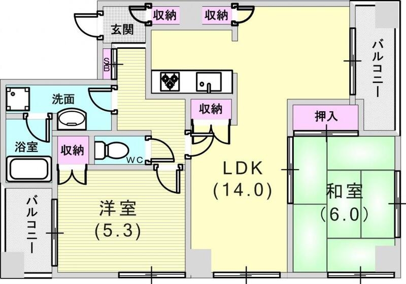 2LDK（60.09平米）和室・南向き・二面バルコニー・収納