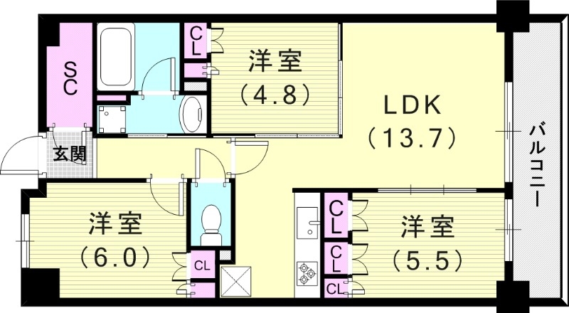 3LDK（68.04平米）24時間ゴミ出し可・食器洗浄乾燥機