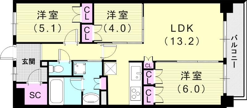3LDK（68.15平米）24時間ゴミ出し可・食器洗浄乾燥機