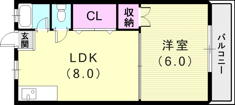 1LDK（29平米）風呂トイレ別・エアコン・収納・バルコニー