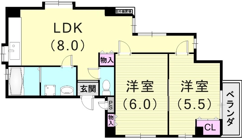 2LDK（43.16平米）ワンフロア1室・独立洗面台・収納