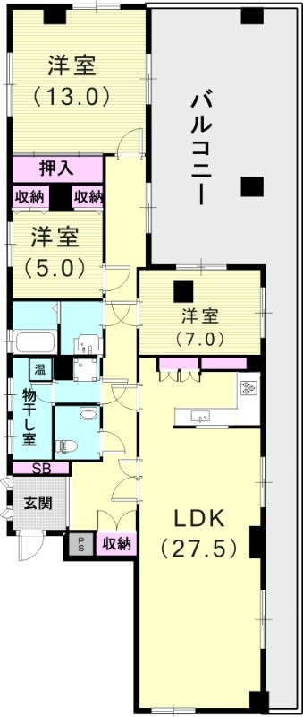 3LDK（125.19平米）L字型キッチン・モニターフォン