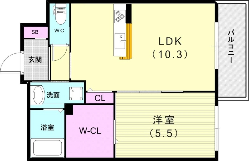 1LDK（40.79平米）カウンターキッチン・浴室乾燥機
