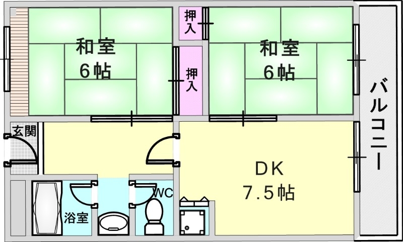 ２DK（46.75平米）システムキッチン・室内洗濯機置場