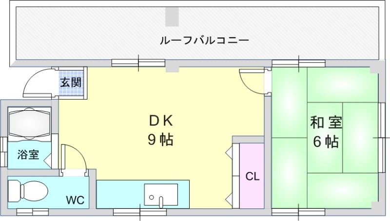 1DK（42平米）お風呂トイレ別・ルーフバルコニー