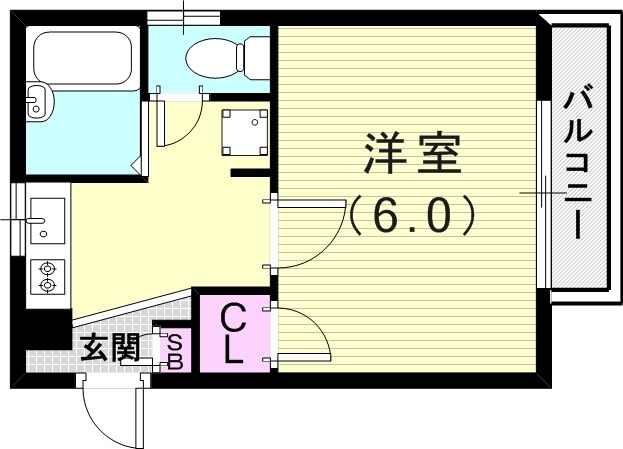 1K（19.87平米）エアコン・風呂トイレ別・Wi-Fi無料