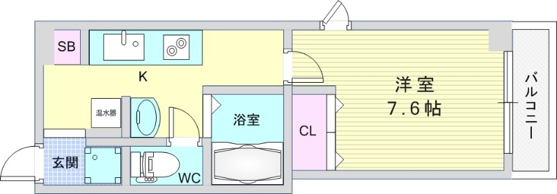 1K（24.52平米）独立洗面台・エアコン・オートロック