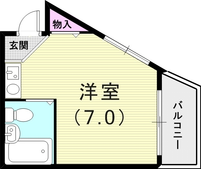 １R（15.38平米）３点ユニット・角部屋