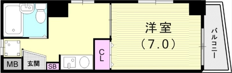 1K(19.23平米）家具家電付き・エアコン・角部屋・収納