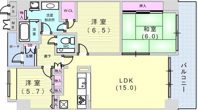 ３LDK（86.53平米）システムキッチン・ネット無料・収納
