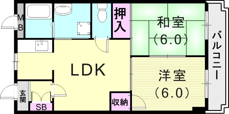 2LDK(50平米）室内洗濯機置場