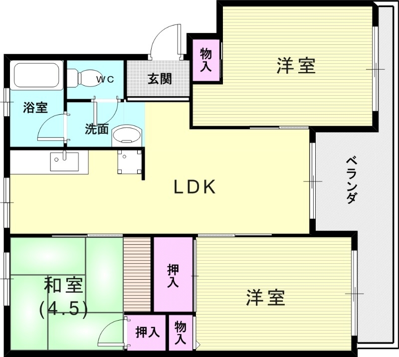 3LDK（56.56平米）和室コーナー・南面バルコニー