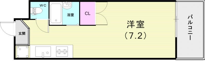 1R（20平米）風呂トイレ別・室内洗濯機置場・バルコニー