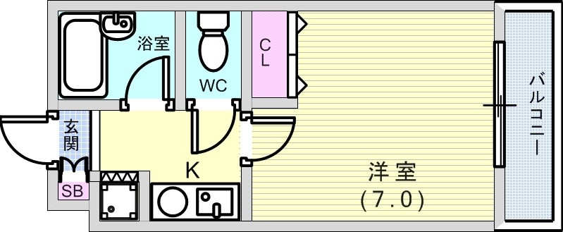 1K（21.43平米）エアコン・TVモニター付きインターホン