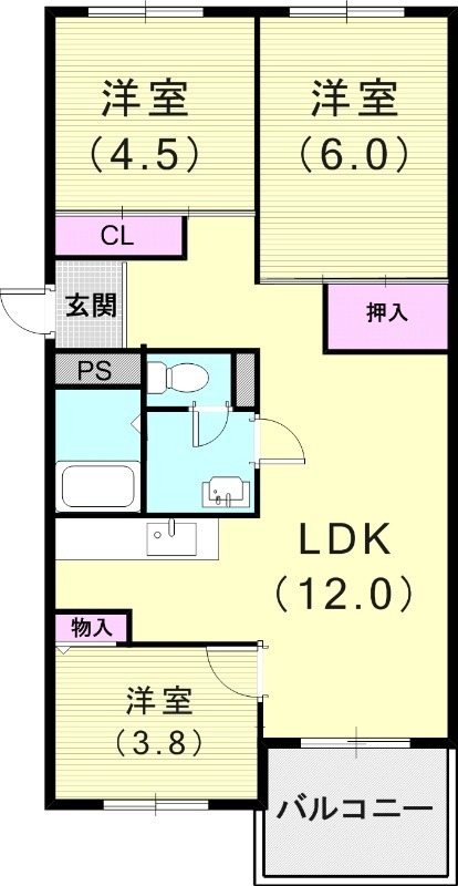 3LDK(57.76平米）風呂トイレ別・