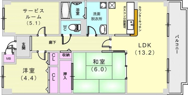 3LDK（６４．８６平米）室内洗濯機置場・洗面化粧台