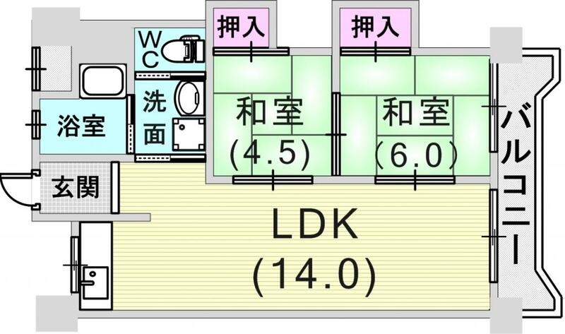 2ＬＤＫ（52.65平米）エレベーター、室内洗濯置き場