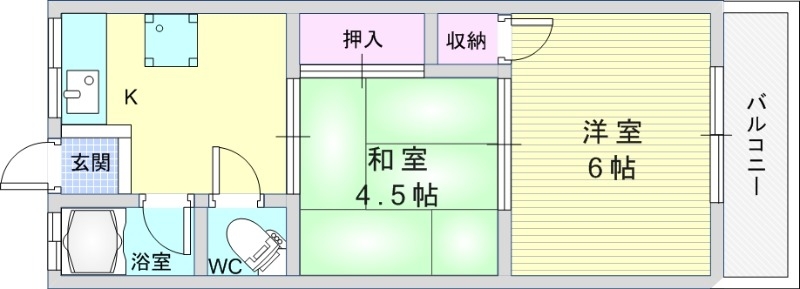 2K（38平米）室内洗濯機置き場・お風呂トイレセパレート