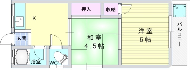2K（38平米）角部屋・エアコン・お風呂トイレセパレート