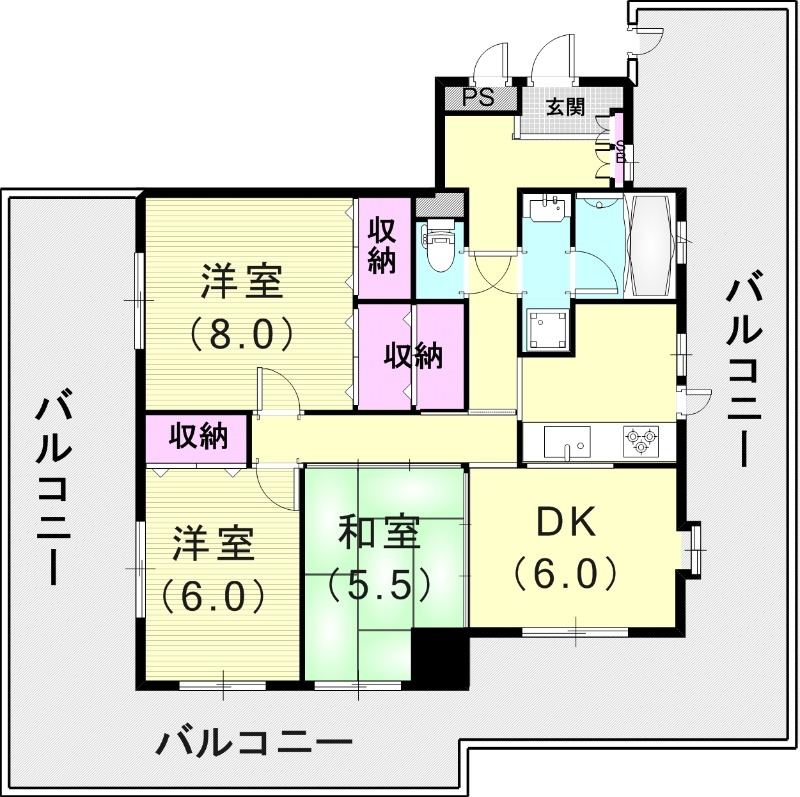 3LDK（75.71平米）モニターフォン・室内洗濯機置場