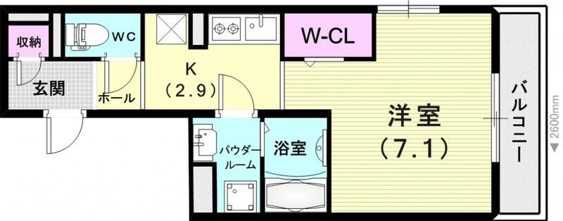 1K（28.6平米）お風呂トイレ別・独立洗面台・室内洗濯機
