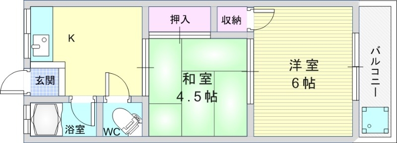 2K（38平米）温水洗浄便座・お風呂トイレセパレート