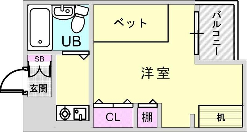 １R（19.12㎡）エアコン・ベッド・デスク・ミニ冷蔵庫