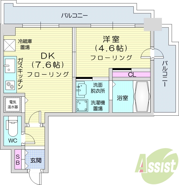 1DK、オール電化、バルコニー、シャワートイレ