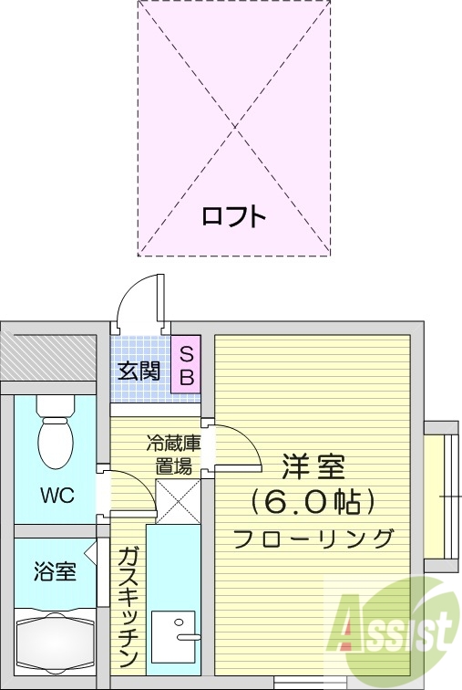 1K、ロフト、灯油暖房、洗濯機置場、角部屋
