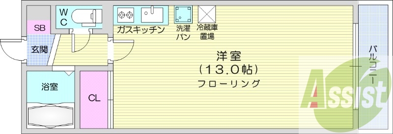 1R、オートロック、バストイレ別、灯油FF暖房