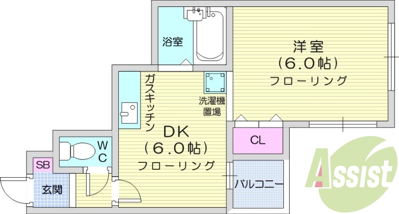 1DK、最上階、バストイレ別、ガス暖房、収納