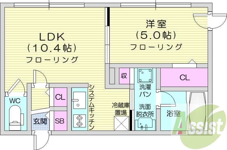 1LDK、TVインターホン、防犯カメラ、システムキッチン