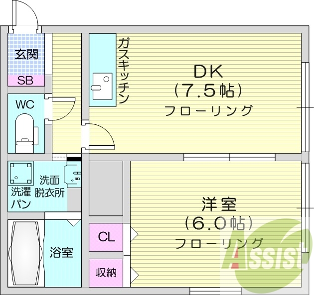 1DK、ウォシュレット、シューズボックス、独立洗面台